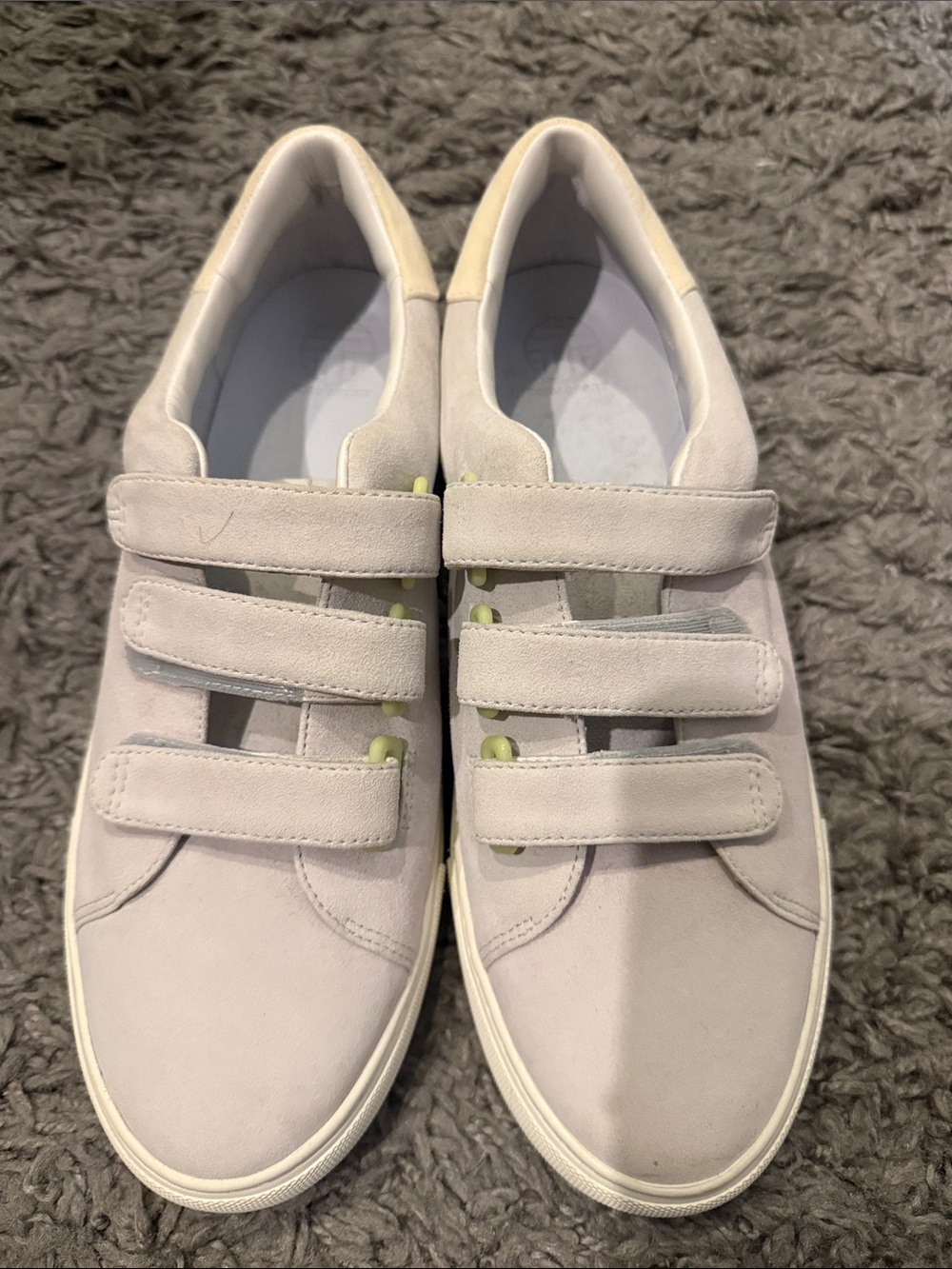 Tory Sport Light Gray Suede Velcro Sneakers with Pale Yellow Accents